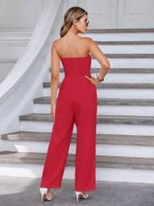 SHEIN Privé Mono tubo unicolor cortado en V - Rojo - Ver 2