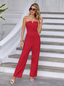 SHEIN Privé Mono tubo unicolor cortado en V - Rojo - Ver 6