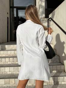 SHEIN EZwear Chất rắn Nút phía trước Váy sơ mi - trắng - Xem 2