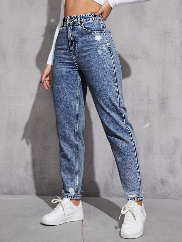SHEIN EZwear Zipper Fly Tapered Jeans