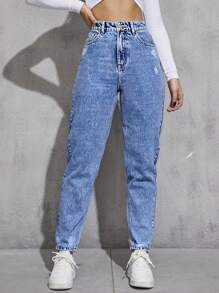 Ripped Mom Fit Jeans - Medium Wash - View 3