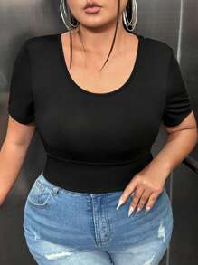 SHEIN SXY 大碼露背交叉短款T恤 - 黑色 - 查看 6