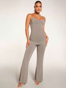 SHEIN BAE Solid Cami Top & Flare Leg Pants - Grey - View 1