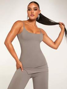 SHEIN BAE Solid Cami Top & Flare Leg Pants - Grey - View 5