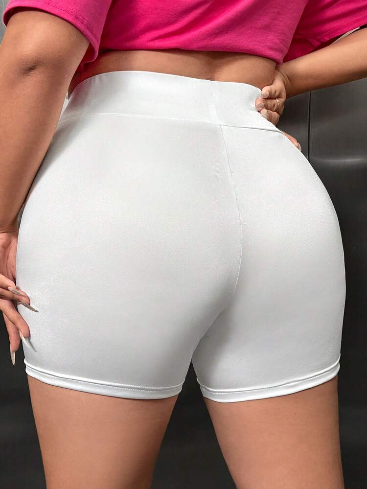 SHEIN SXY Talla grande Shorts biker unicolor - Blanco - Añade 1