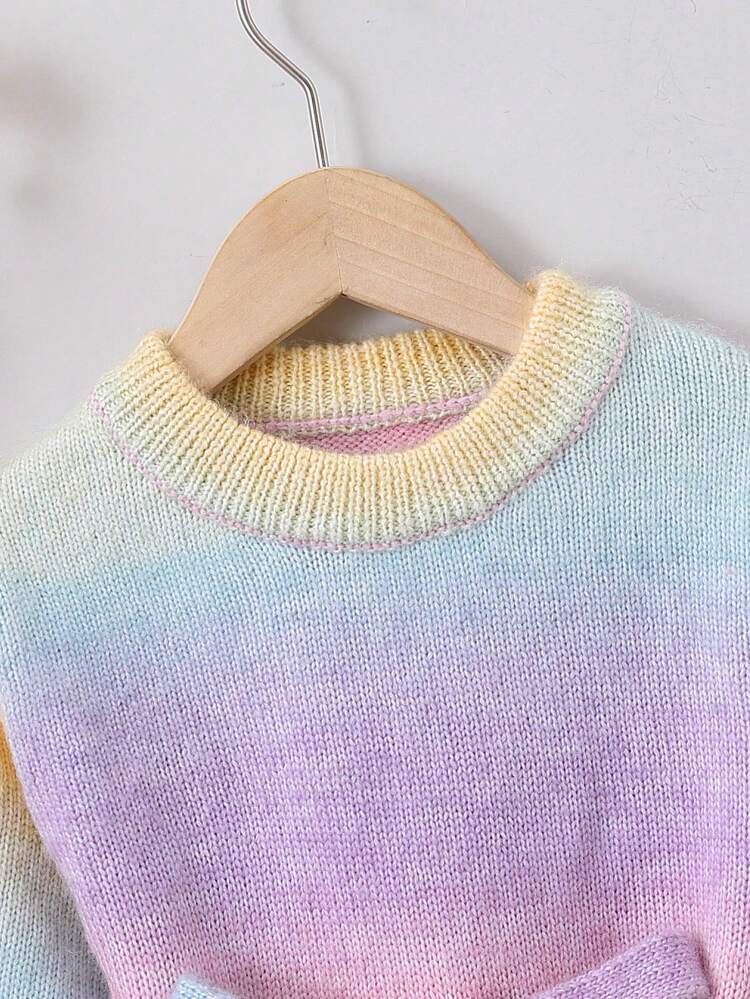 Baby Girl Ombre Lantern Sleeve Belted Sweater Dress