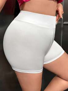 SHEIN SXY Plus Solid Biker Shorts - White - View 7