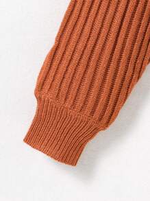 Tween Girl Surplice Neck Batwing Sleeve Ruffle Hem Jumper - Brown - View 4