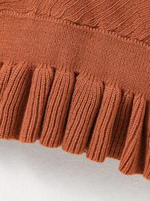 Tween Girl Surplice Neck Batwing Sleeve Ruffle Hem Jumper - Brown - View 5