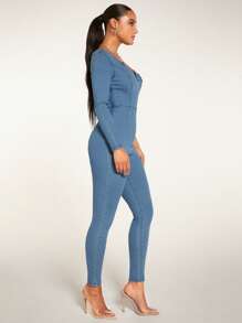 SHEIN BAE One Shoulder Denim Jumpsuit - Medium Wash - View 7