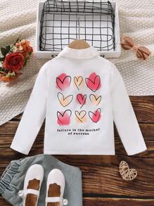 SHEIN Young Girl Heart & Slogan Graphic Mock Neck Tee - White - View 3