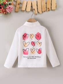SHEIN Young Girl Heart & Slogan Graphic Mock Neck Tee - White - View 1