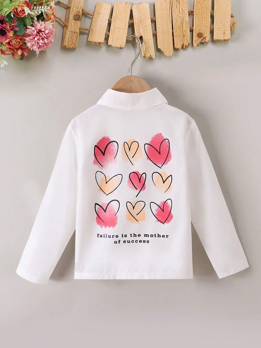 SHEIN Young Girl Heart & Slogan Graphic Mock Neck Tee - White - View 1