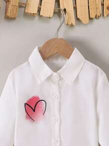 SHEIN Young Girl Heart & Slogan Graphic Mock Neck Tee - White - View 4