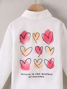 SHEIN Young Girl Heart & Slogan Graphic Mock Neck Tee - White - View 5