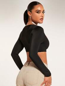 Silquee Square Neck Crop Top - Black - View 2