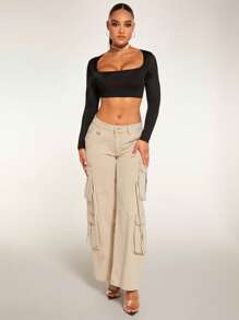 Silquee Square Neck Crop Top - Black - View 5