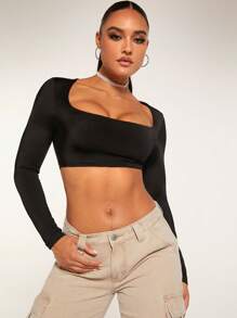Silquee Square Neck Crop Top - Black - View 6