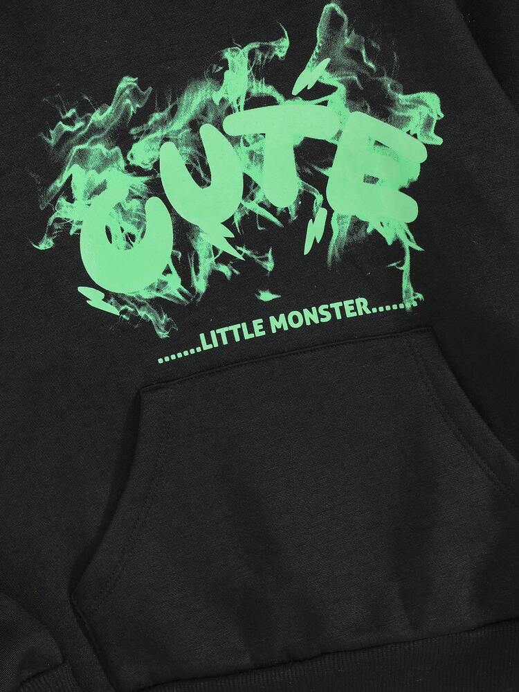 Tween Girl Letter Graphic 3D Ear Design Kangaroo Pocket Sweatshirt