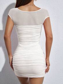 SHEIN PETITE Square Neck Ruched Bodycon Dress - White - View 2