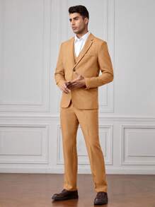 Manfinity VCAY Men Button Front Blazer & Vest & Trousers Without Shirt - Khaki - View 4