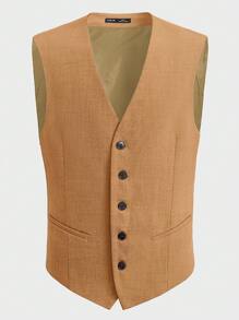Manfinity VCAY Men Button Front Blazer & Vest & Trousers Without Shirt - Khaki - View 7