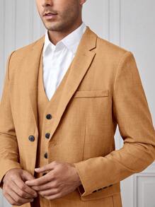 Manfinity VCAY Men Button Front Blazer & Vest & Trousers Without Shirt - Khaki - View 8