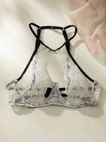 花卉蕾絲鋼圈內衣套裝 - 白色 - 查看 9