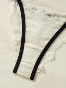 花卉蕾絲鋼圈內衣套裝 - 白色 - 查看 10
