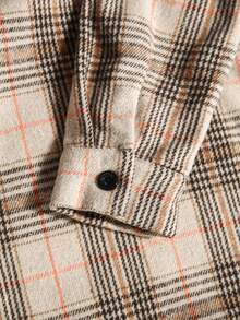 Manfinity Homme Lỏng lẻo Nam In kẻ sọc Thả vai Áo sơ mi Không có Áo thun Bên trong - Màu Khaki - Xem 3