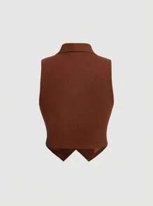 SHEIN MOD Floral Print Shawl Collar Vest Jacket - Rust Brown - View 2