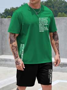 Manfinity Homme Men Plus Slogan Graphic Tee & Shorts - Green - View 1