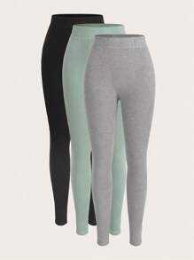SHEIN EZwear 3pcs Solid Elastic Waist Leggings - Multicolor - View 1
