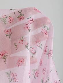 DAZY Hoa Lộn xộn Thả vai Dây rút áo có mũ Áo khoác - Hồng - Xem 9