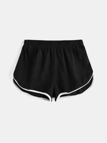 SHEIN BASICS Terry Fleece Plus Contrast Binding Track Shorts - Black - View 1