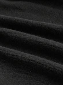 SHEIN BASICS Terry Fleece Plus Contrast Binding Track Shorts - Black - View 7