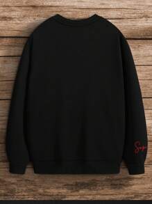 男士字母圖案運動衫 - 黑色 - 查看 2