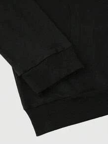 Men Letter Graphic Kangaroo Pocket Drawstring Hoodie - Black - View 5