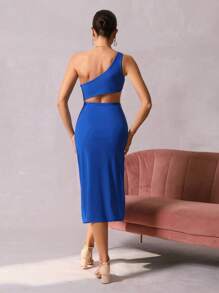 SHEIN Privé One Shoulder Split Thigh Dress - Blue - View 2