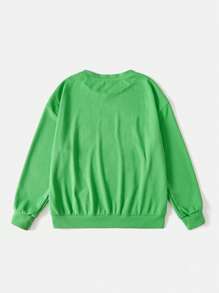 SHEIN EZwear 多巴胺穿衣法字母圖案落肩袖運動衫 - 綠色 - 查看 2