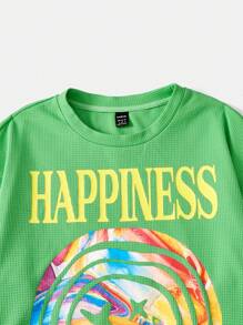 SHEIN EZwear 多巴胺穿衣法字母圖案落肩袖運動衫 - 綠色 - 查看 5