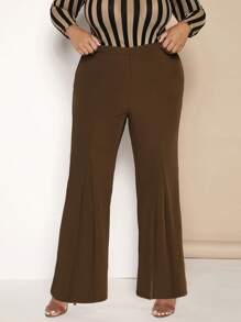 SHEIN SXY Plus Solid Flare Leg Pants - Chocolate Brown - View 3