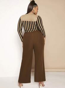 SHEIN SXY Plus Solid Flare Leg Pants - Chocolate Brown - View 2