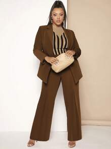 SHEIN SXY Plus Solid Flare Leg Pants - Chocolate Brown - View 4
