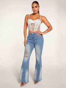 SHEIN BAE Jeans de pierna amplia desgarro - Lavado ligero - Ver 3