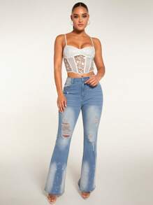 SHEIN BAE Jeans de pierna amplia desgarro - Lavado ligero - Ver 4