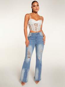 SHEIN BAE Jeans de pierna amplia desgarro - Lavado ligero - Ver 5