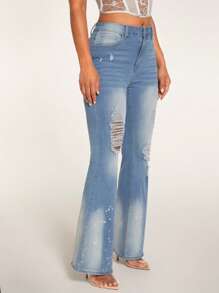 SHEIN BAE Jeans de pierna amplia desgarro - Lavado ligero - Ver 6
