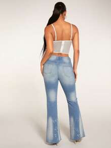 SHEIN BAE Jeans de pierna amplia desgarro - Lavado ligero - Ver 7