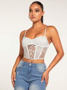 SHEIN BAE Contrast Lace Cami Top - White - View 1